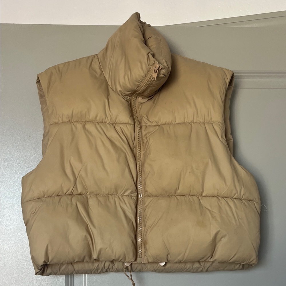 Women's Cropped Puffer Vest - Taupe